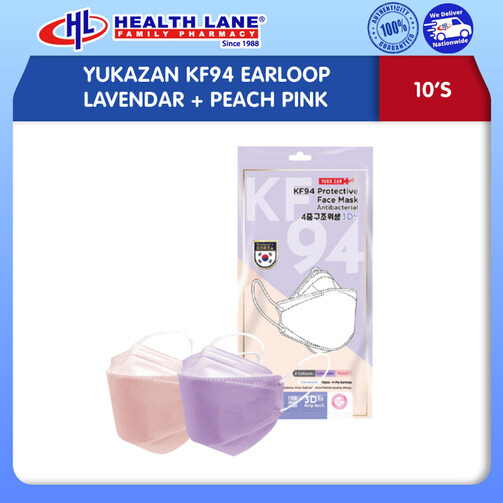 YUKAZAN PROTECTIVE  MASK MUKA 4PLY KF94 EARLOOP- LAVENDAR+PEACH PINK (10'S)